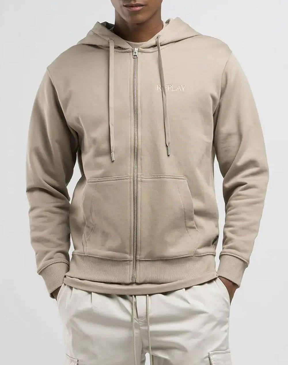 Replay Sweatshirt (Fleece) Men Clothes Jackets Zip Through Hoodies Biege Cotton M3083 .000.23802 829 Male Zip Through Hoodies Biege