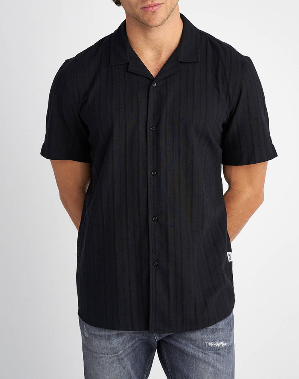 Staff Man Shirt Ron Short Sleeve Men Clothes Shirts Black Cotton 61 208.053 Ν0090 Male Shirts Black