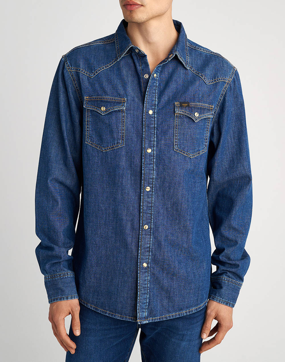 Staff Fino Man Shirt Men Clothes Shirts Denimblue Cotton 5 616.304.B2.053 .00 Male Shirts Blue