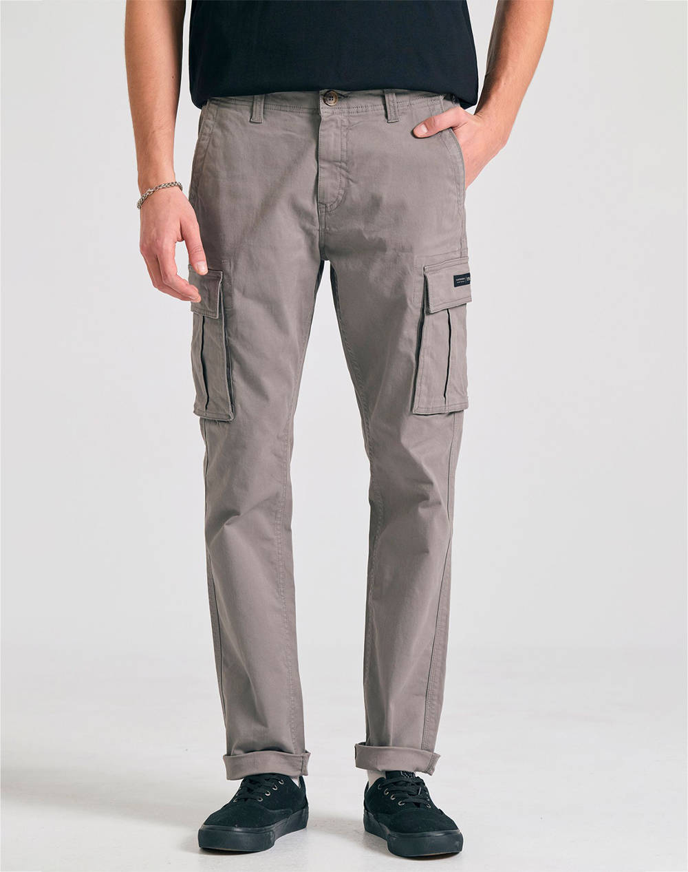 Funky Buddha Men''S Cargo Pants Men Clothes Trousers Cargo Gray Cotton,Elastic Fbm011 002 02 Grey Male Cargo
