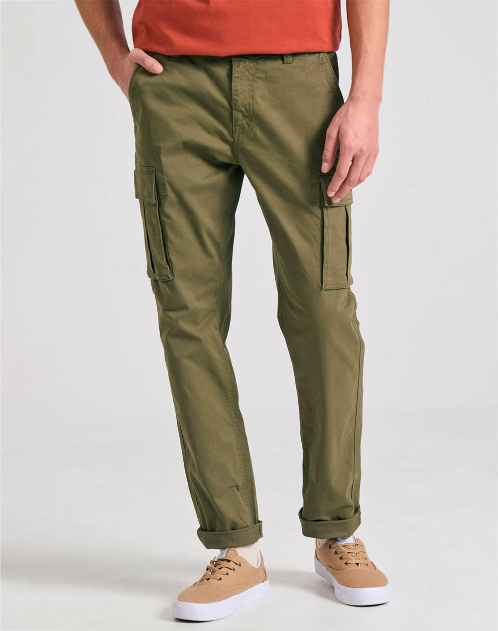 Funky Buddha Men''S Cargo Pants Men Clothes Trousers Cargo Khaki Cotton,Elastic Fbm011 002 02 Khaki Male Cargo Khaki