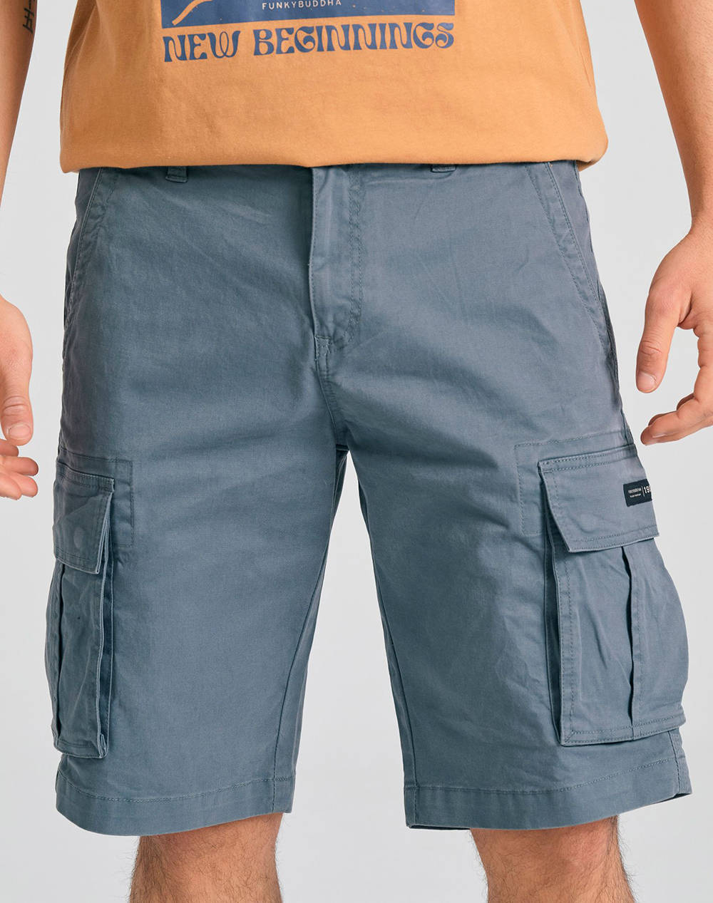 Funky Budha Men''S Cargo Bermuda Shorts Men Clothes Shorts/Bermudas Cargo Gray Cotton,Elastic Fbm011 002 03 Steel Grey Male Cargo