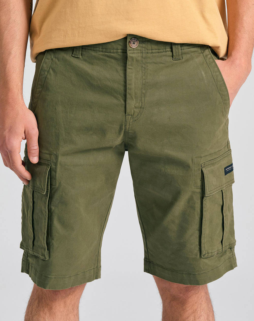 Funky Budha Men''S Cargo Bermuda Shorts Men Clothes Shorts/Bermudas Cargo Khaki Cotton,Elastic Fbm011 002 03 Khaki Male Cargo Khaki