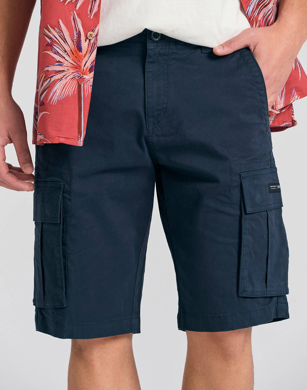 Funky Budha Men''S Cargo Bermuda Shorts Men Clothes Shorts/Bermudas Cargo Navyblue Cotton,Elastic Fbm011 002 03 Navy Male Cargo Blue