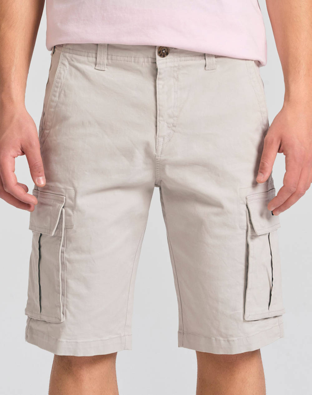 Funky Budha Men''S Cargo Bermuda Shorts Men Clothes Shorts/Bermudas Cargo Offwhite Cotton,Elastic Fbm011 002 03 Mist Grey Male Cargo