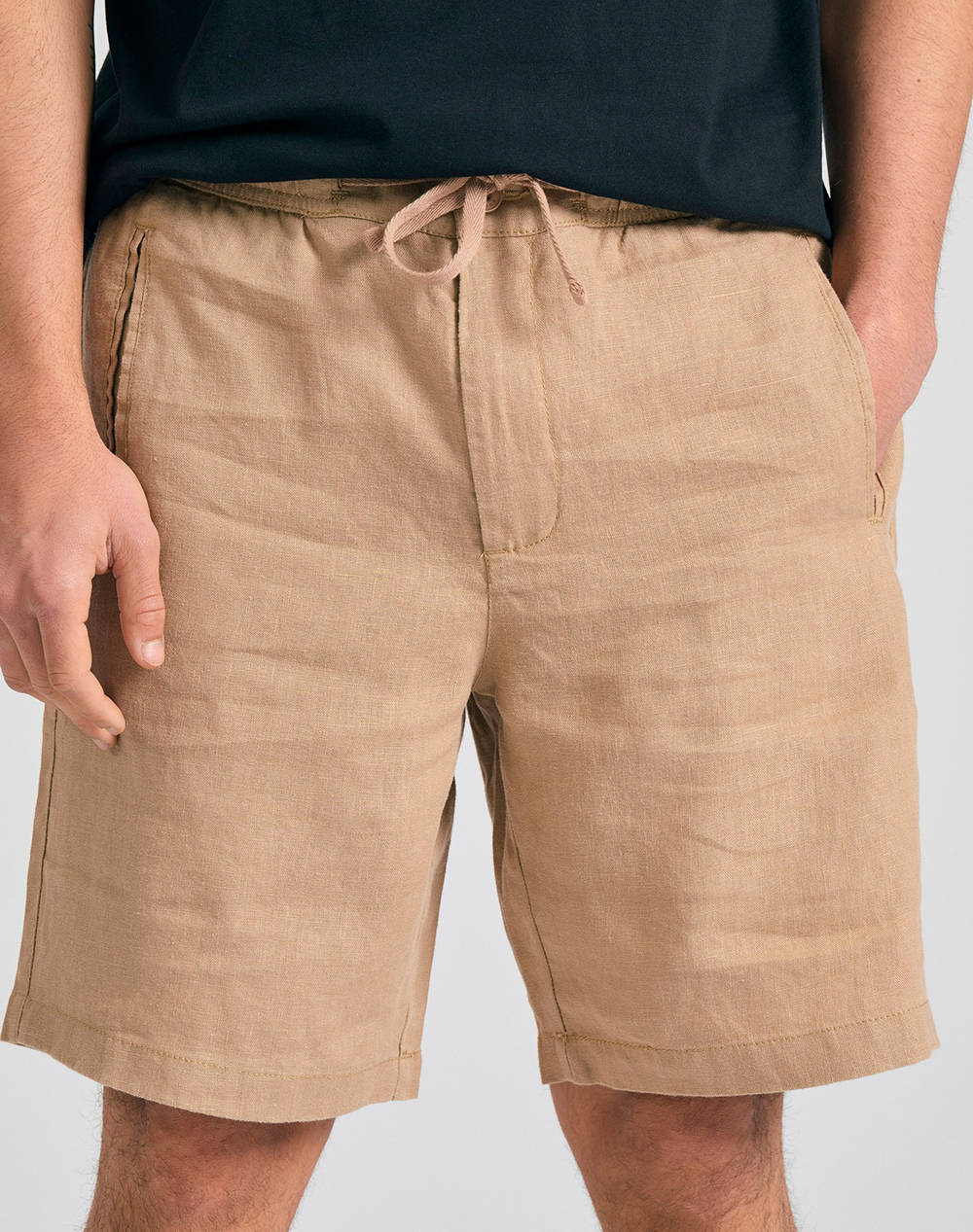Funky Buddha Men''S Chino Bermuda Shorts Men Clothes Shorts/Bermudas Chinos Sandybrown Linen Fbm011 009 03 Sand Male Chinos Brown