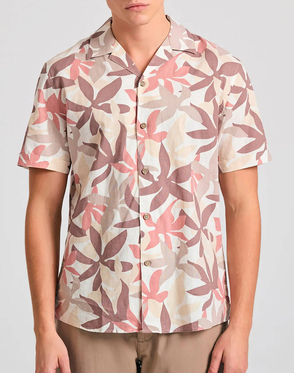 Funky Buddha Men''S Short Sleeve Shirt Men Clothes Shirts Multi Cotton,Linen Fbm011 043 05 Off White Male Shirts