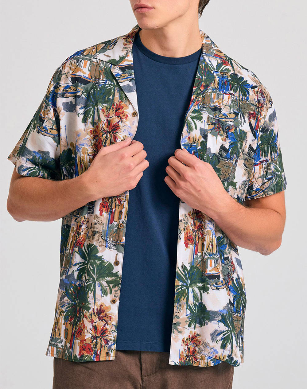 Funky Buddha Men''S Short Sleeve Shirt Men Clothes Shirts Multi Synthetic Fbm011 019 05 Off White Male Shirts