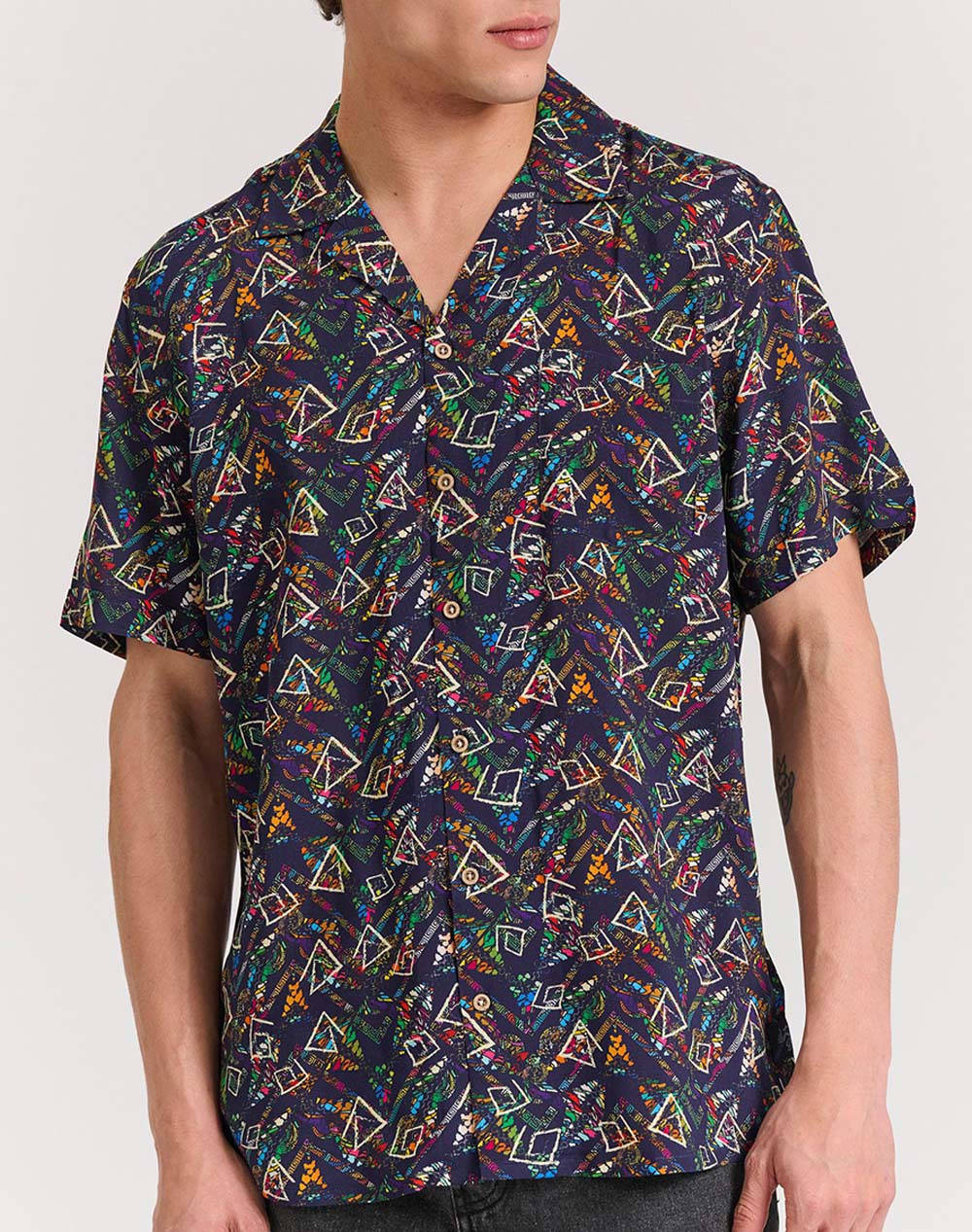 Funky Buddha Men''S Short Sleeve Shirt Men Clothes Shirts Navyblue Viscose Fbm011 031 05 Navy Male Shirts Blue