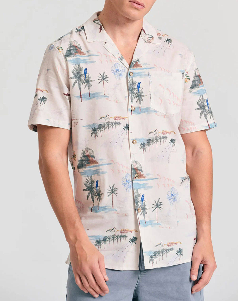 Funky Buddha Men''S Short Sleeve Shirt Men Clothes Shirts Multi Cotton,Viscose Fbm011 072 05 Chalk Male Shirts