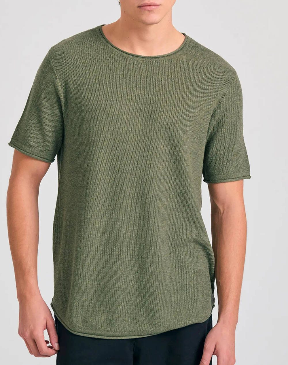 Funky Buddha Men''S Knitwear With Neckline Men Clothes T Shirts & Sweatshirts T Shirts Green Cotton,Elastic,Synthetic Fbm011 012 09 Khaki Mel Male T-
