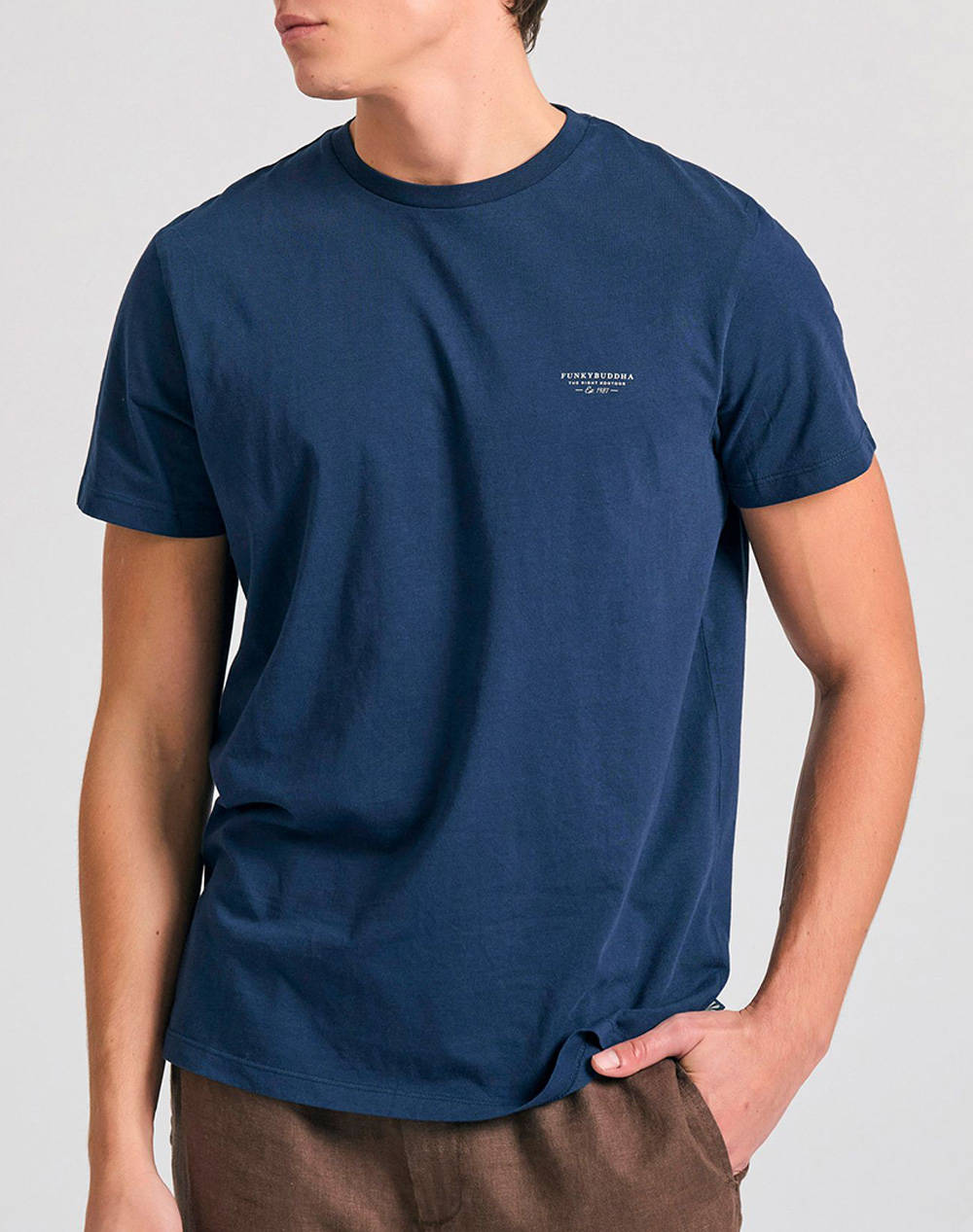 Funky Buddha Men''S Basic Short Sleeve T Shirt Men Clothes T Shirts & Sweatshirts T Shirts Navyblue Cotton Fbm011 001 04 Navy Male T-Shirts Blue