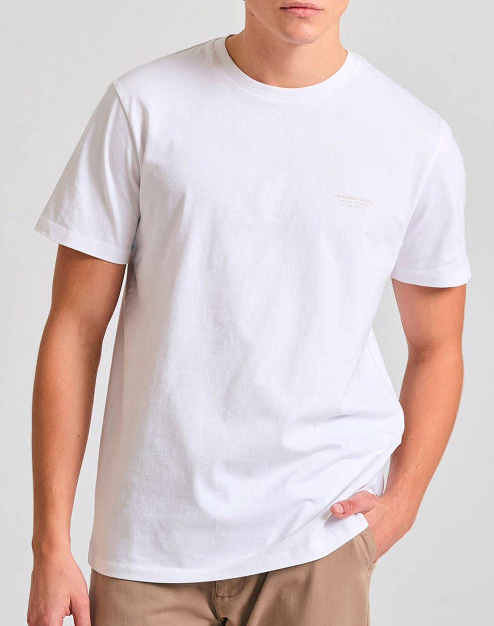 Funky Buddha Men''S Basic Short Sleeve T Shirt Men Clothes T Shirts & Sweatshirts T Shirts White Cotton Fbm011 001 04 White Male T-Shirts