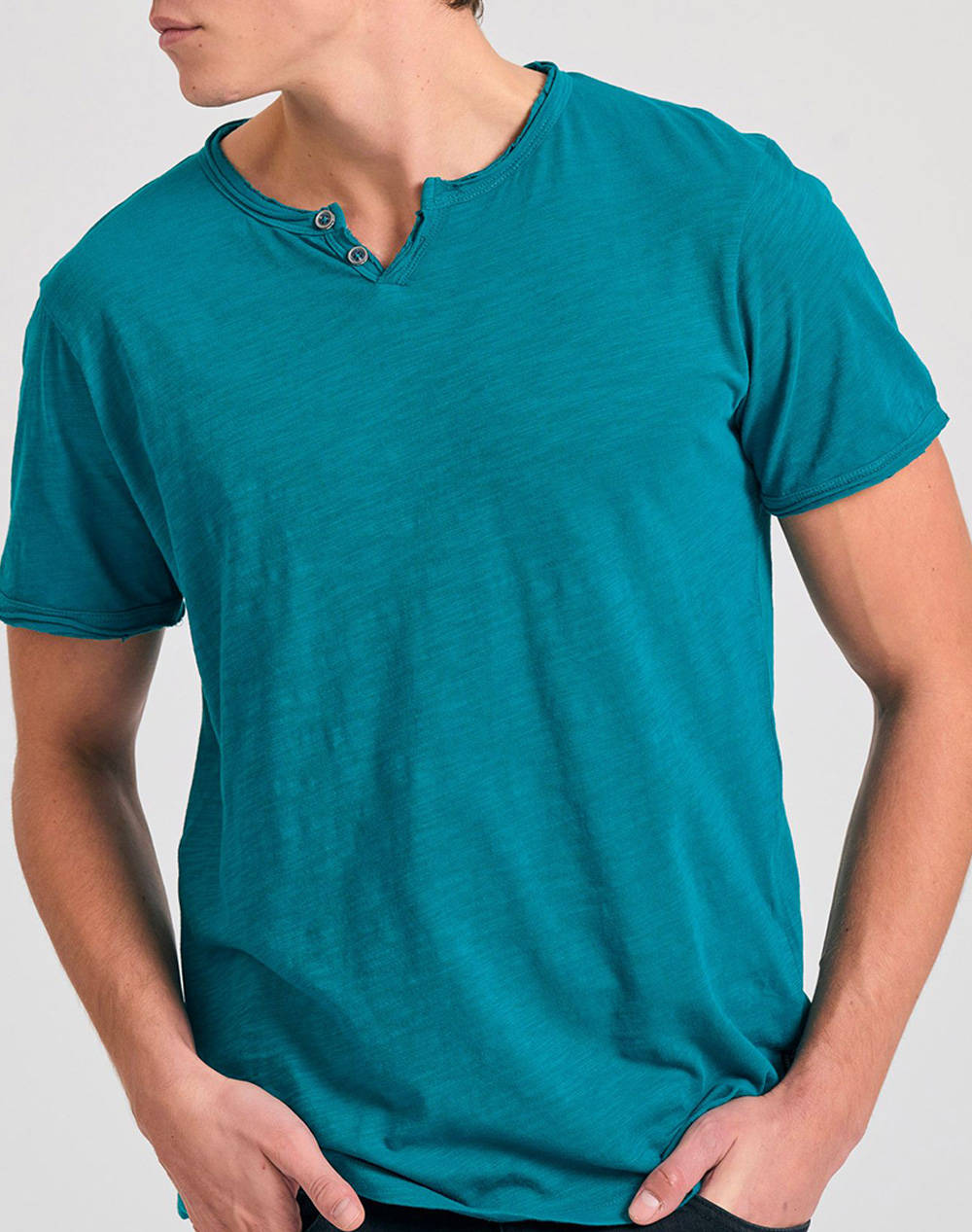 Funky Buddha Men''S Basic Short Sleeve T Shirt Men Clothes T Shirts & Sweatshirts T Shirts Turquoise Cotton Fbm011 004 04 Peacock Male T-Shirts
