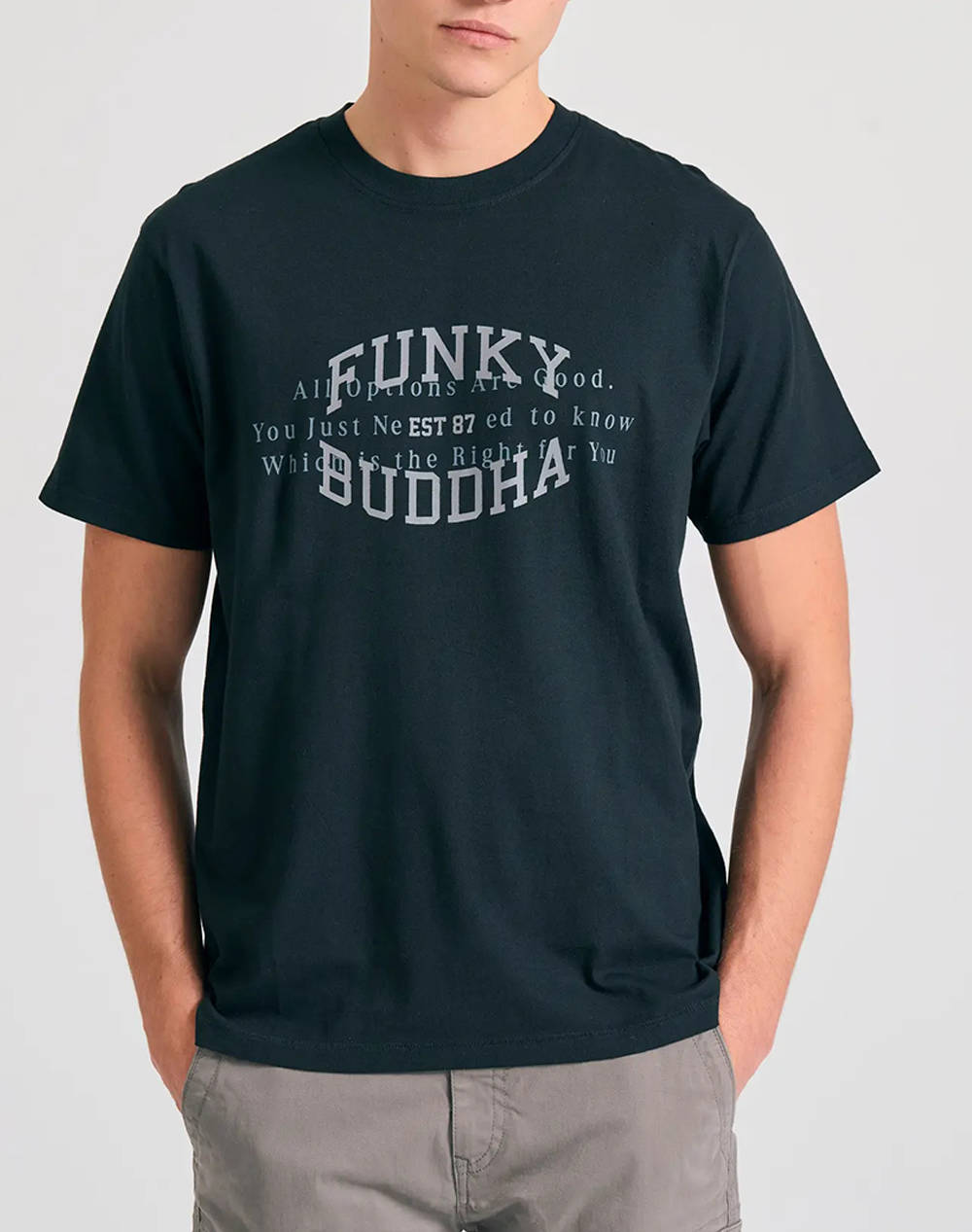 Funky Buddha Men''S Short Sleeve T Shirt With Print Men Clothes T Shirts & Sweatshirts T Shirts Black Cotton Fbm011 032 04 Black Male T-Shirts Black
