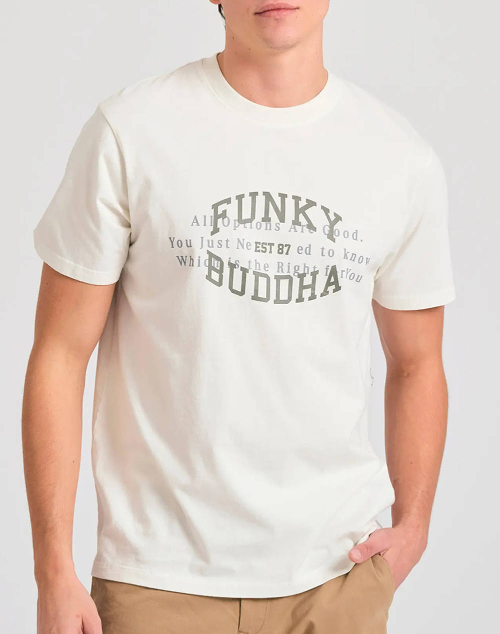 Funky Buddha Men''S Short Sleeve T Shirt With Print Men Clothes T Shirts & Sweatshirts T Shirts White Cotton Fbm011 032 04 White Male T-Shirts