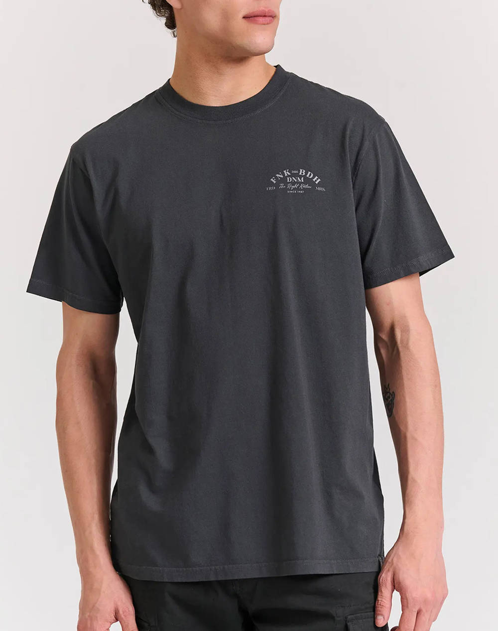 Funky Buddha Men''S Short Sleeve T Shirt With Print Men Clothes T Shirts & Sweatshirts T Shirts Darkgray Cotton Fbm011 026 04 Anthracite Male T-Shirts