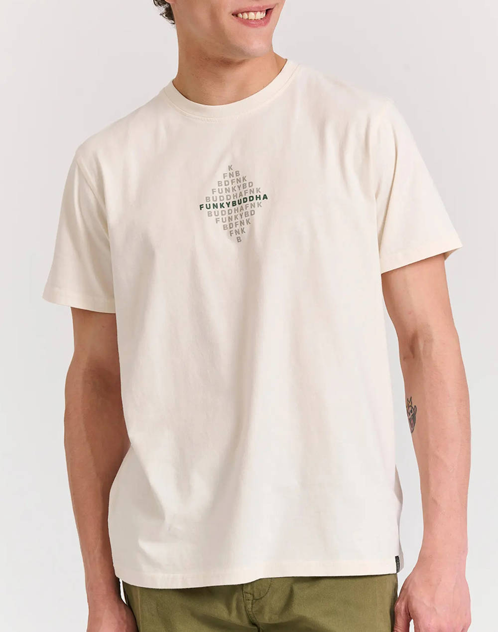 Funky Budha Men''S Short Sleeve T Shirt With Print Men Clothes T Shirts & Sweatshirts T Shirts Offwhite Cotton Fbm011 048 04 Off White Male T-Shirts