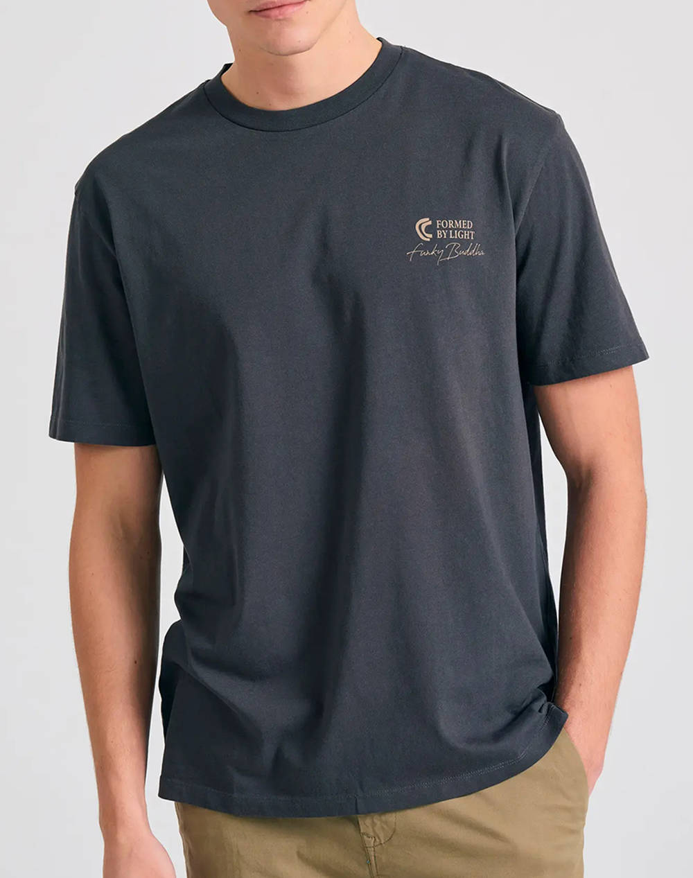 Funky Budha Men''S Short Sleeve T Shirt With Print Men Clothes T Shirts & Sweatshirts T Shirts Darkgray Cotton Fbm011 086 04 Anthracite Male T-Shirts