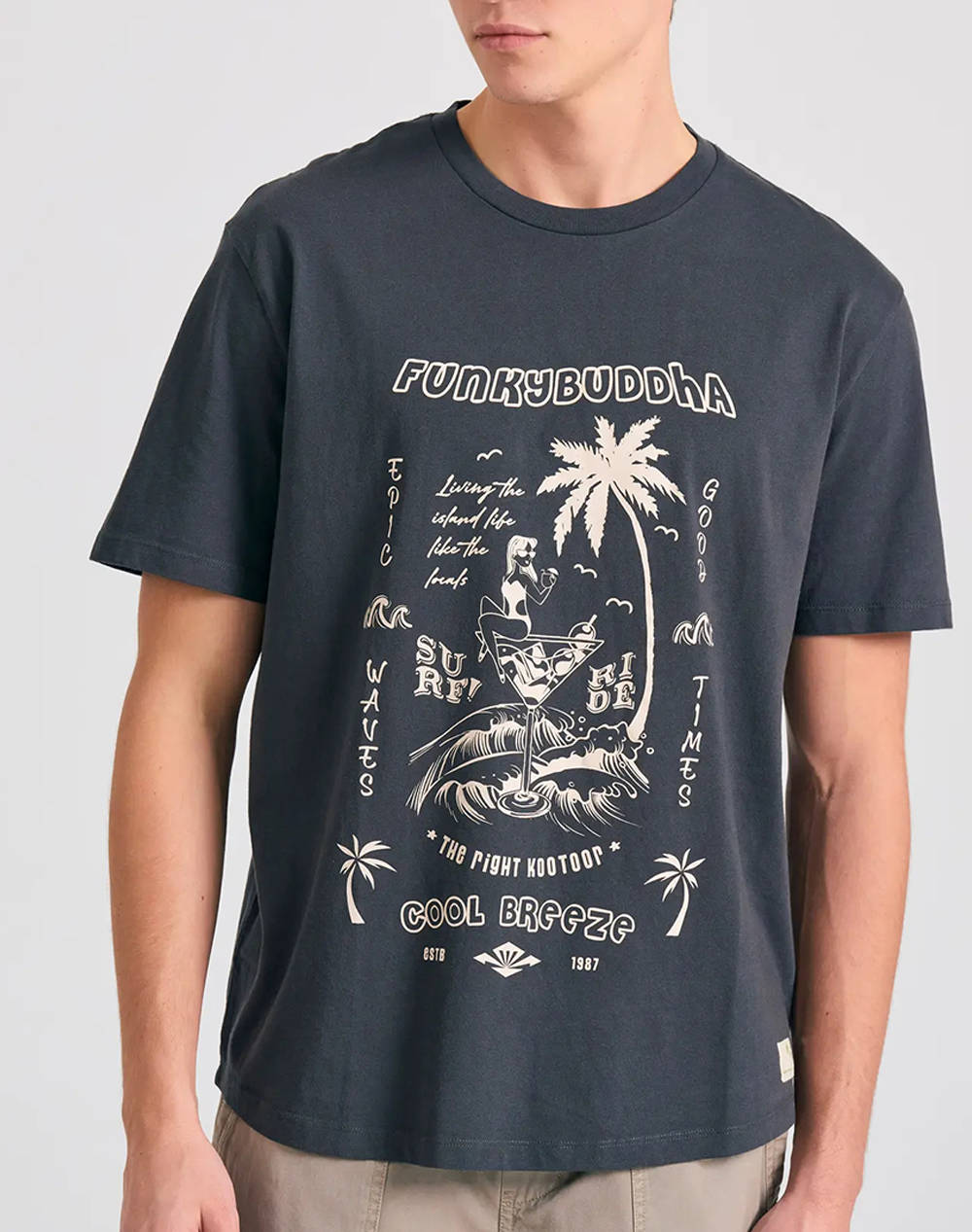 Funky Buddha Men''S Short Sleeve T Shirt With Print Men Clothes T Shirts & Sweatshirts T Shirts Darkgray Cotton Fbm011 098 04 Anthracite Male T-Shirts