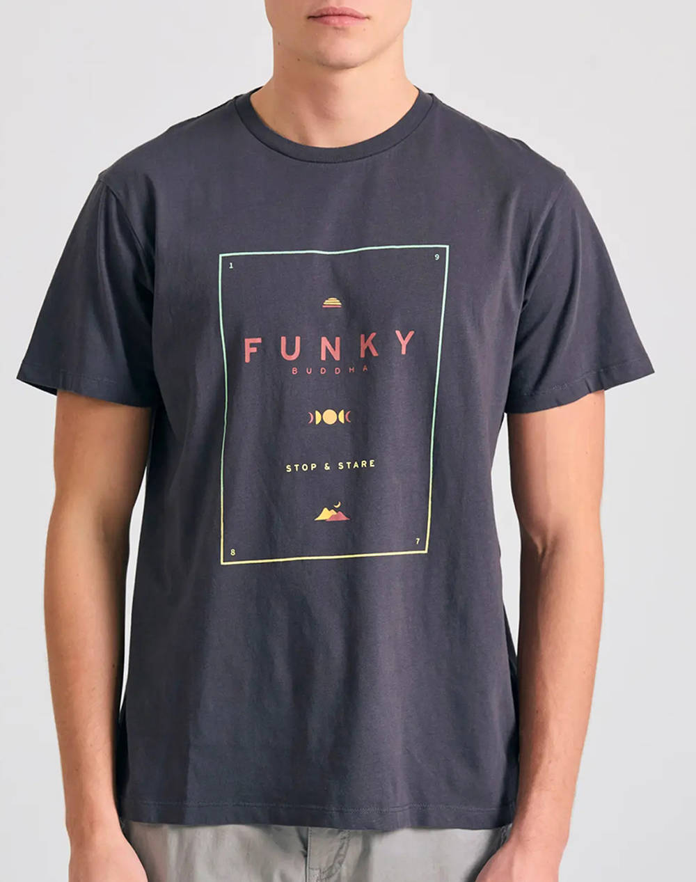 Funky Buddha Men''S Short Sleeve T Shirt With Print Men Clothes T Shirts & Sweatshirts T Shirts Darkgray Cotton Fbm011 097 04 Anthracite Male T-Shirts