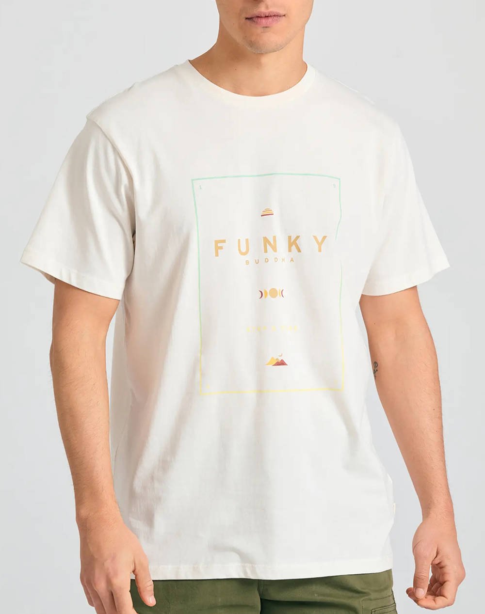 Funky Buddha Men''S Short Sleeve T Shirt With Print Men Clothes T Shirts & Sweatshirts T Shirts Offwhite Cotton Fbm011 097 04 Off White Male T-Shirts