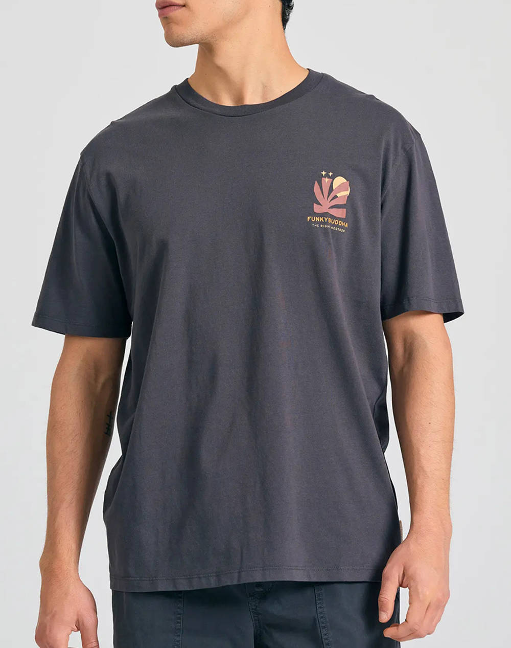 Funky Budha Men''S Short Sleeve T Shirt With Print Men Clothes T Shirts & Sweatshirts T Shirts Darkgray Cotton Fbm011 087 04 Anthracite Male T-Shirts