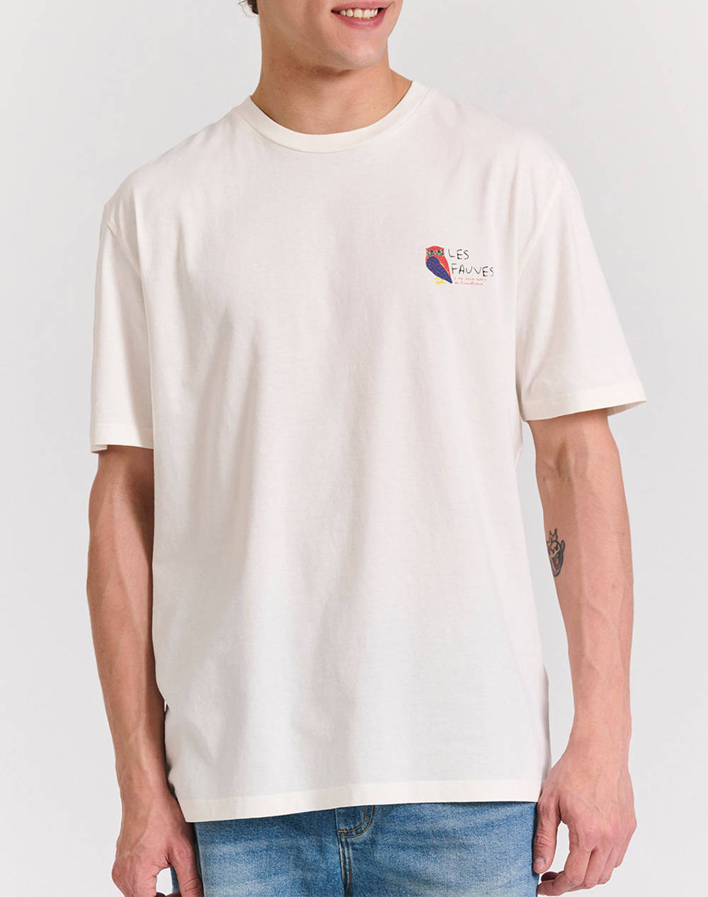 Funky Buddha Men''S Short Sleeve T Shirt With Print Men Clothes T Shirts & Sweatshirts T Shirts Offwhite Cotton Fbm011 057 04 Off White Male T-Shirts