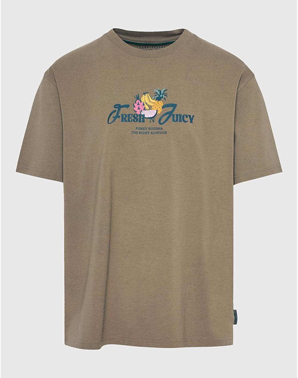 Funky Buddha Men''S Short Sleeve T Shirt With Print Men Clothes T Shirts & Sweatshirts T Shirts Olive Cotton Fbm011 051 04 Oregano Male T-Shirts