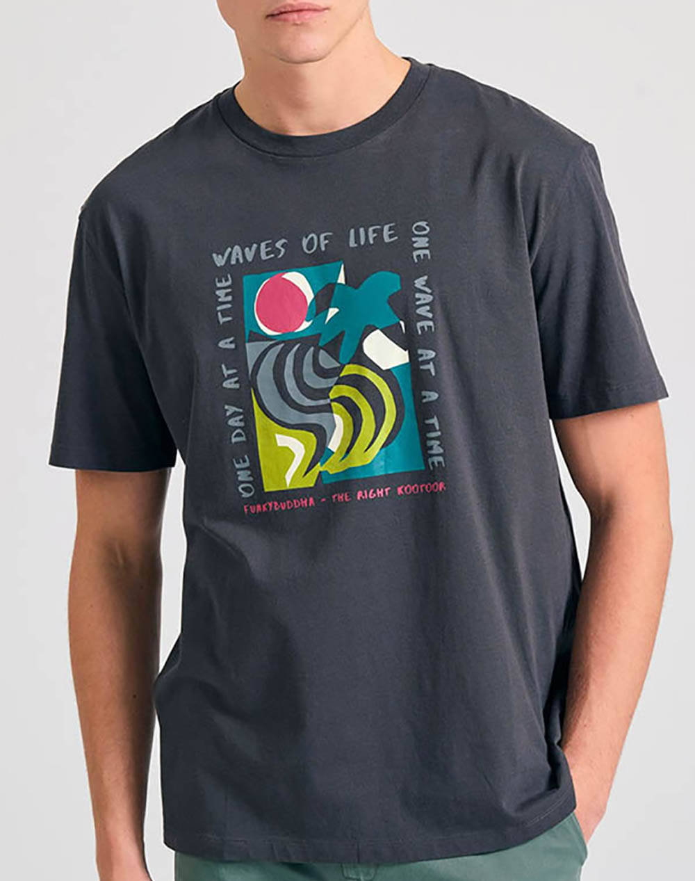 Funky Buddha Men''S Short Sleeve T Shirt With Print Men Clothes T Shirts & Sweatshirts T Shirts Darkgray Cotton Fbm011 053 04 Anthracite Male T-Shirts