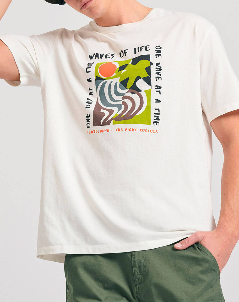 Funky Buddha Men''S Short Sleeve T Shirt With Print Men Clothes T Shirts & Sweatshirts T Shirts Offwhite Cotton Fbm011 053 04 Off White Male T-Shirts