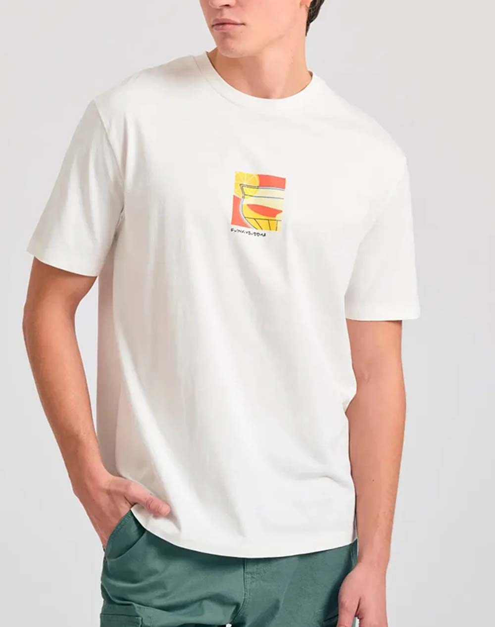 Funky Buddha Men''S Short Sleeve T Shirt With Print Men Clothes T Shirts & Sweatshirts T Shirts Offwhite Cotton Fbm011 058 04 Off White Male T-Shirts