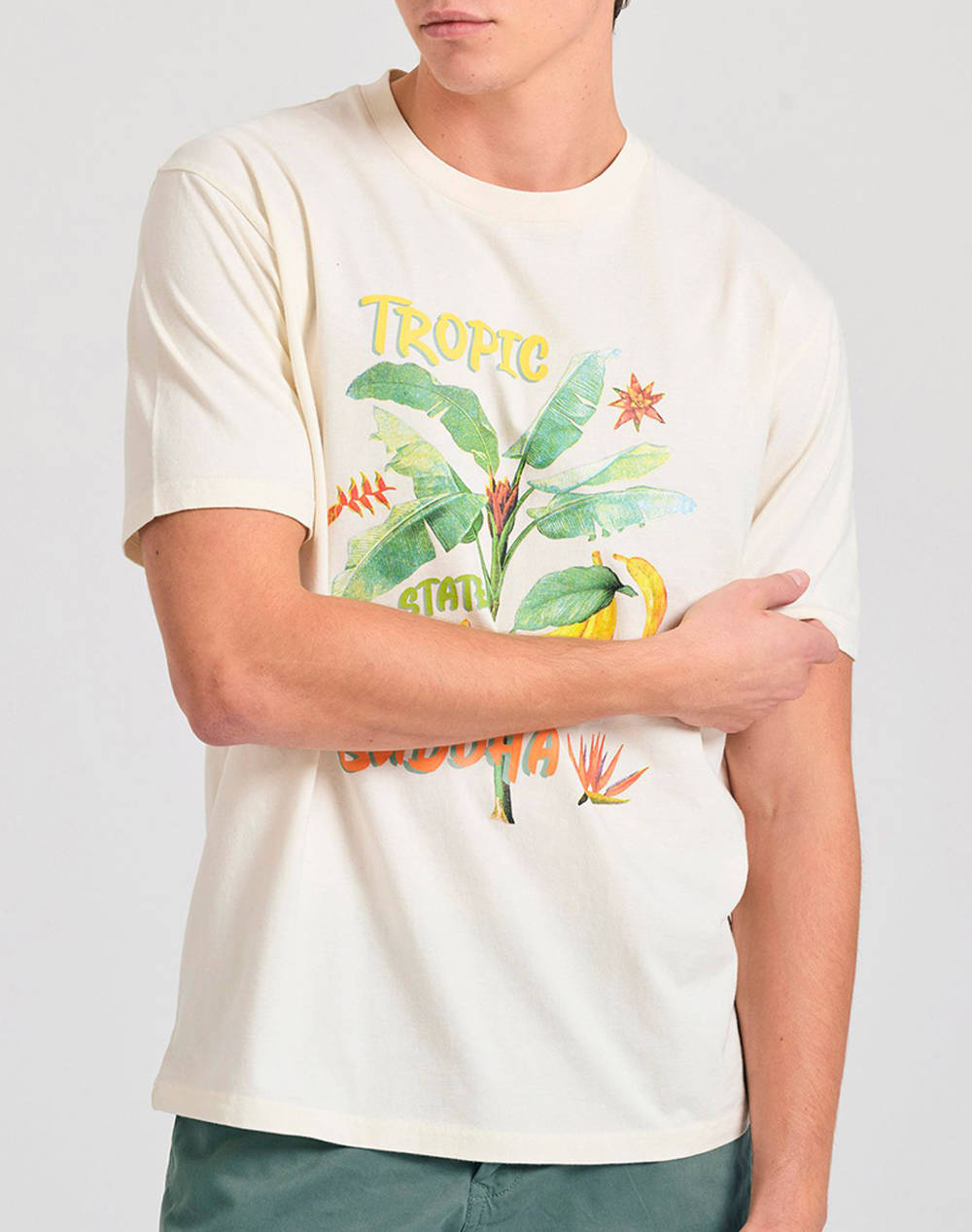 Funky Buddha Men''S Short Sleeve T Shirt With Print Men Clothes T Shirts & Sweatshirts T Shirts Offwhite Cotton Fbm011 056 04 Off White Male T-Shirts