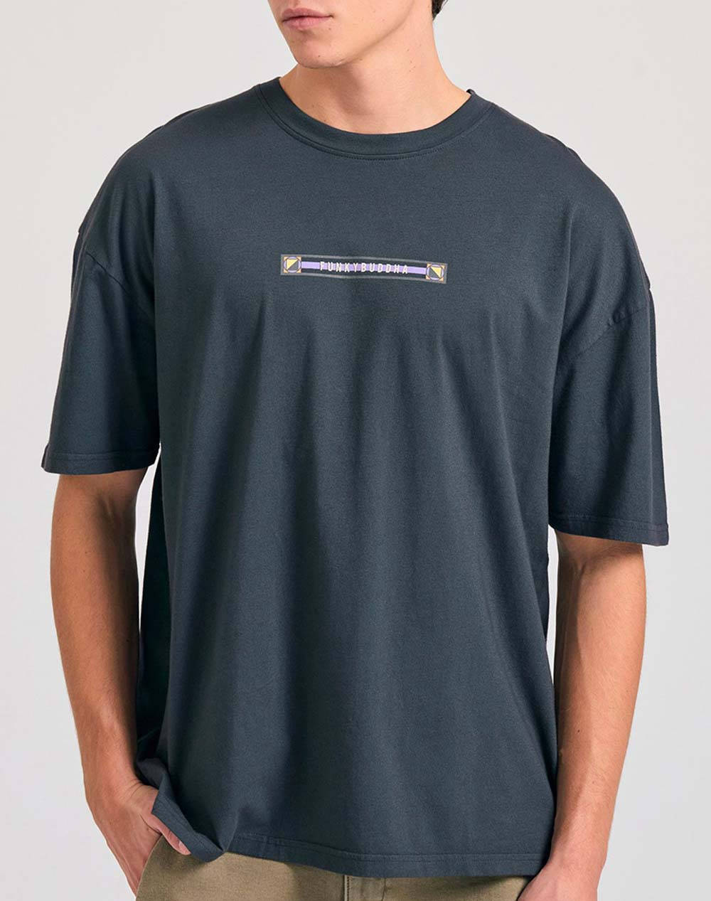 Funky Buddha Men''S Short Sleeve T Shirt With Print Men Clothes T Shirts & Sweatshirts T Shirts Darkgray Cotton Fbm011 063 04 Anthracite Male T-Shirts
