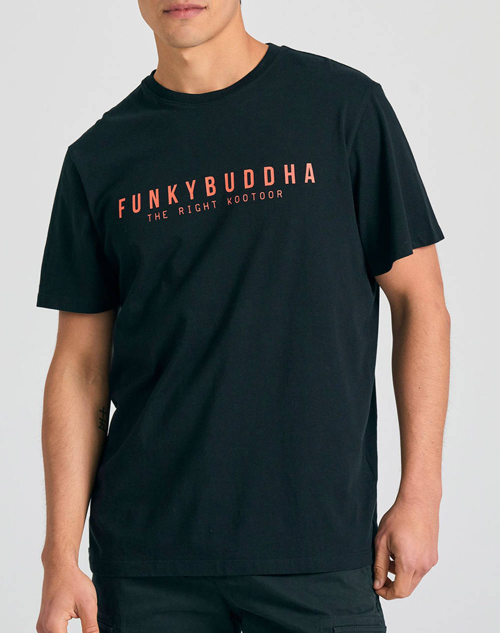 Funky Budha Men''S Short Sleeve T Shirt With Print Men Clothes T Shirts & Sweatshirts T Shirts Black Cotton Fbm011 011 04 Black Male T-Shirts Black