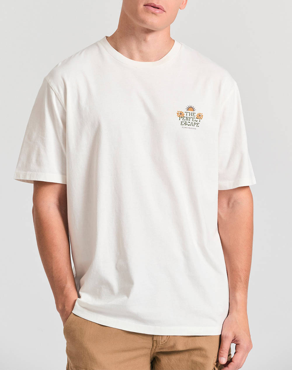 Funky Buddha Men''S Short Sleeve T Shirt With Print Men Clothes T Shirts & Sweatshirts T Shirts Offwhite Cotton Fbm011 089 04 Off White Male T-Shirts
