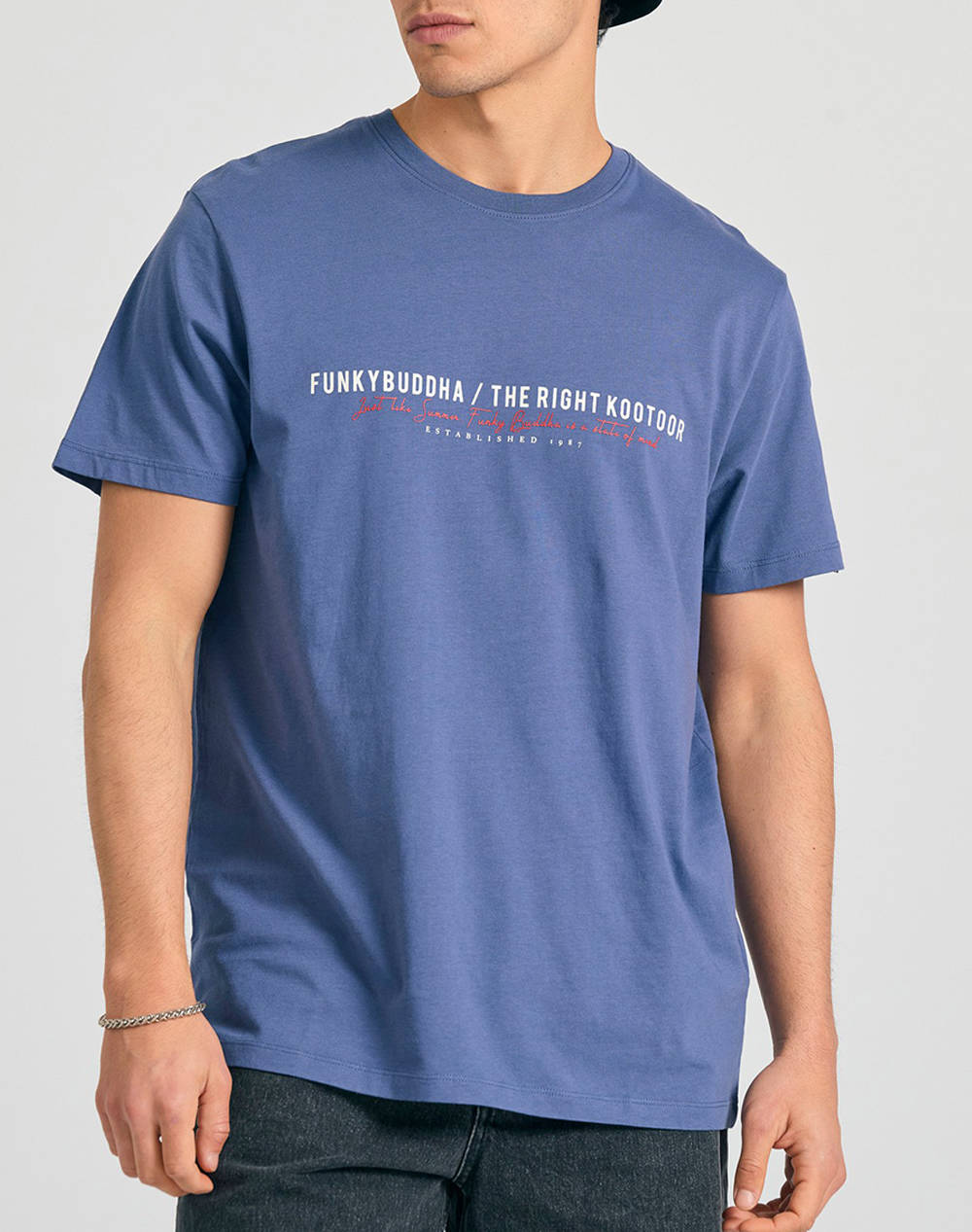 Funky Buddha Men''S Short Sleeve T Shirt With Print Men Clothes T Shirts & Sweatshirts T Shirts Indigo Cotton Fbm011 016 04 Indigo Male T-Shirts