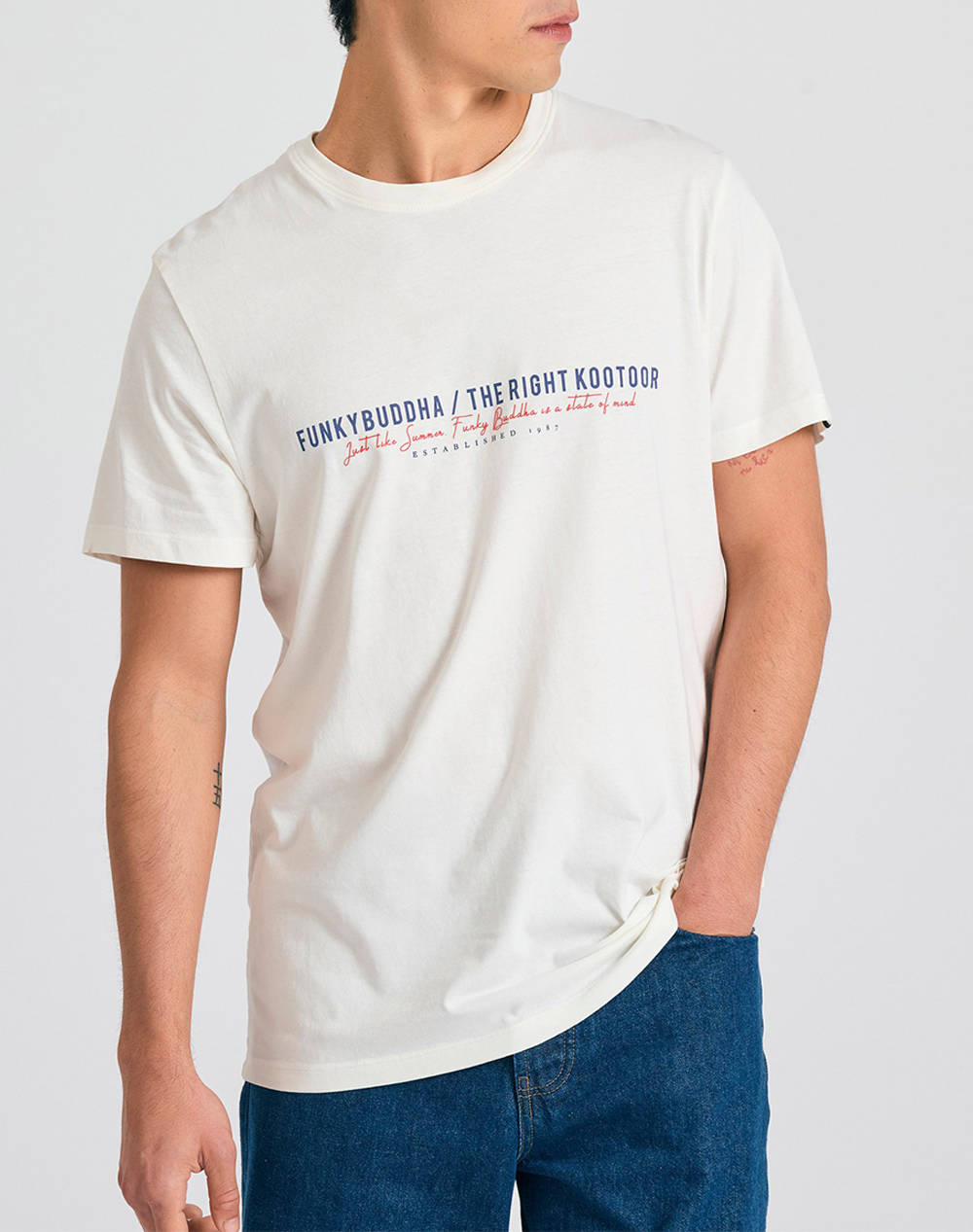 Funky Buddha Men''S Short Sleeve T Shirt With Print Men Clothes T Shirts & Sweatshirts T Shirts Offwhite Cotton Fbm011 016 04 Off White Male T-Shirts