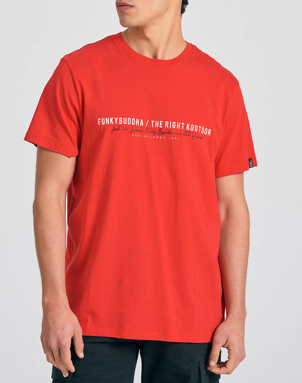 Funky Buddha Men''S Short Sleeve T Shirt With Print Men Clothes T Shirts & Sweatshirts T Shirts Red Cotton Fbm011 016 04 True Red Male T-Shirts