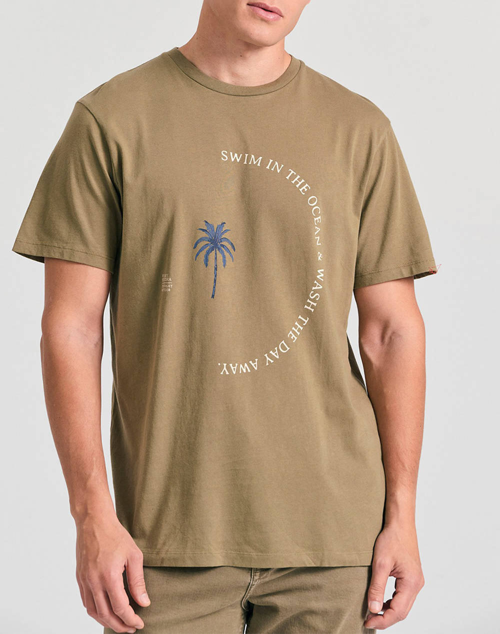 Funky Buddha Men''S Short Sleeve T Shirt With Print Men Clothes T Shirts & Sweatshirts T Shirts Khaki Cotton Fbm011 088 04 Oregano Male T-Shirts Khaki