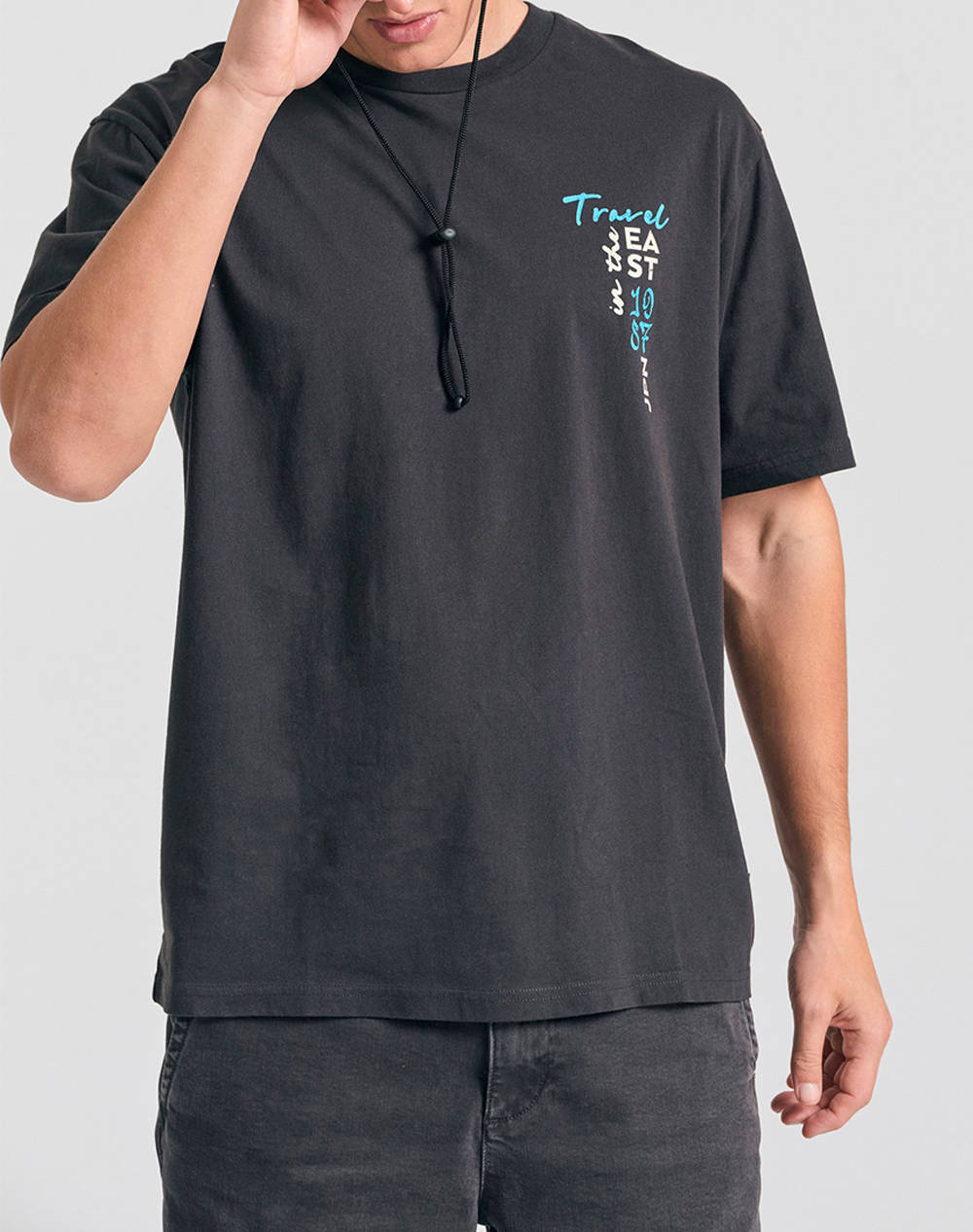 Funky Buddha Men''S Short Sleeve T Shirt With Print Men Clothes T Shirts & Sweatshirts T Shirts Darkslategrey Cotton Fbm011 331 04 Anthracite Male T-