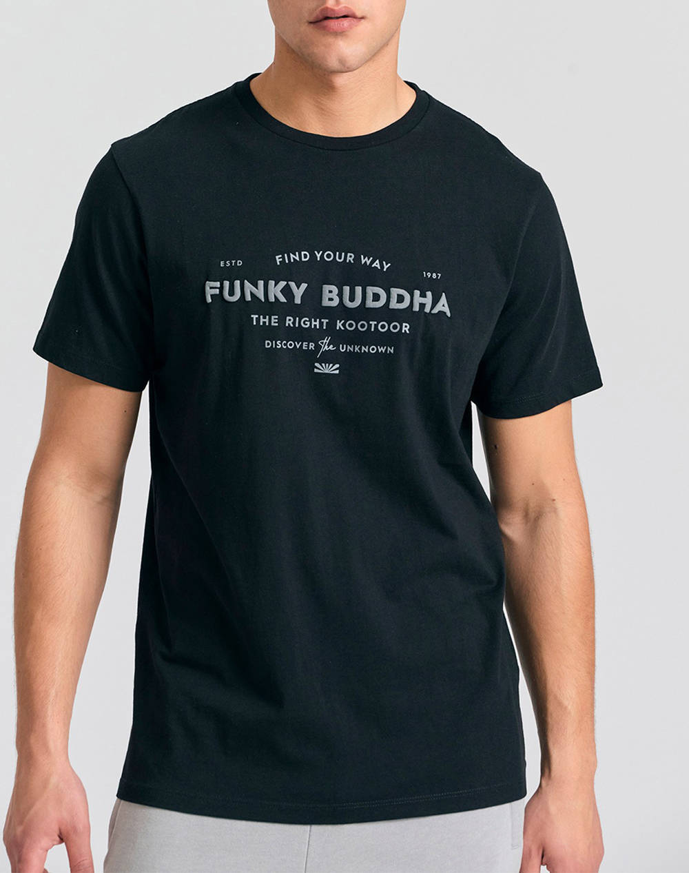 Funky Buddha Men''S Short Sleeve T Shirt With Print Men Clothes T Shirts & Sweatshirts T Shirts Black Cotton Fbm011 027 04 Black Male T-Shirts Black