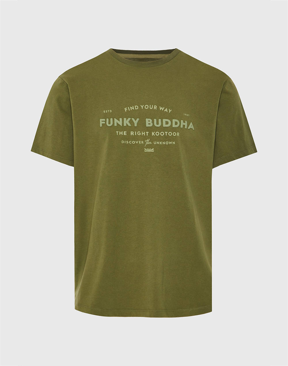 Funky Buddha Men''S Short Sleeve T Shirt With Print Men Clothes T Shirts & Sweatshirts T Shirts Khaki Cotton Fbm011 027 04 Khaki Male T-Shirts Khaki