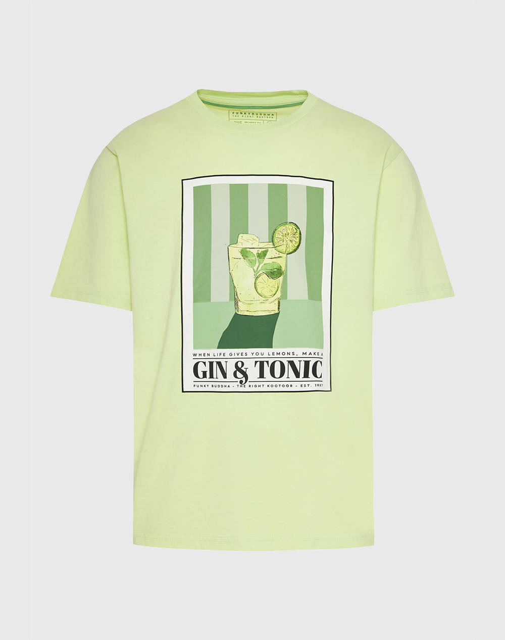 Funky Buddha Men''S Short Sleeve T Shirt With Print Men Clothes T Shirts & Sweatshirts T Shirts Lime Cotton Fbm011 064 04 Matcha Male T-Shirts