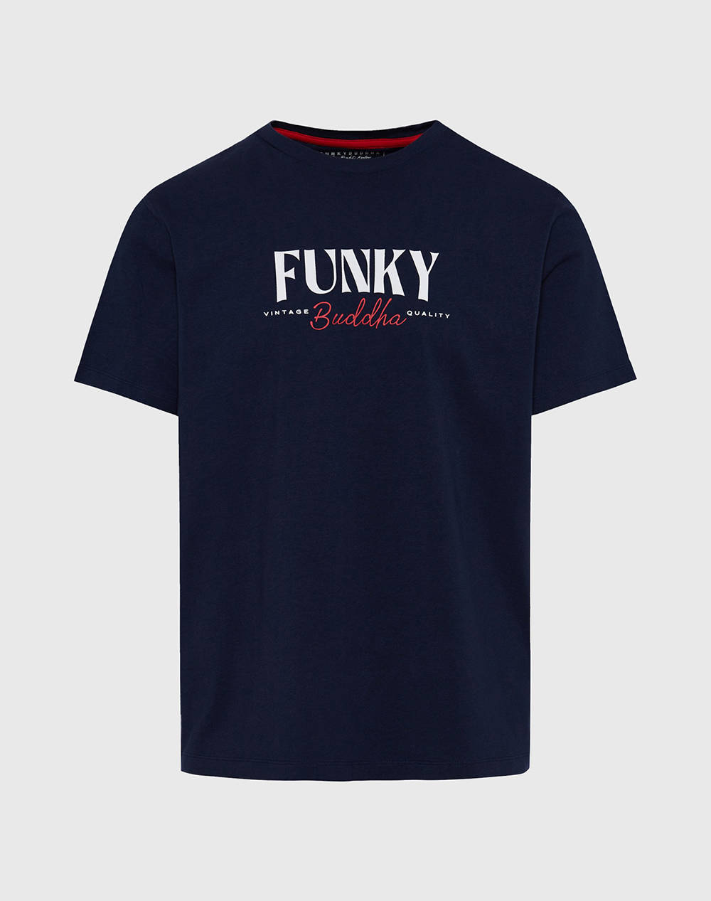Funky Buddha Men''S Short Sleeve T Shirt With Print Men Clothes T Shirts & Sweatshirts T Shirts Navyblue Cotton Fbm011 084 04 Navy Male T-Shirts Blue