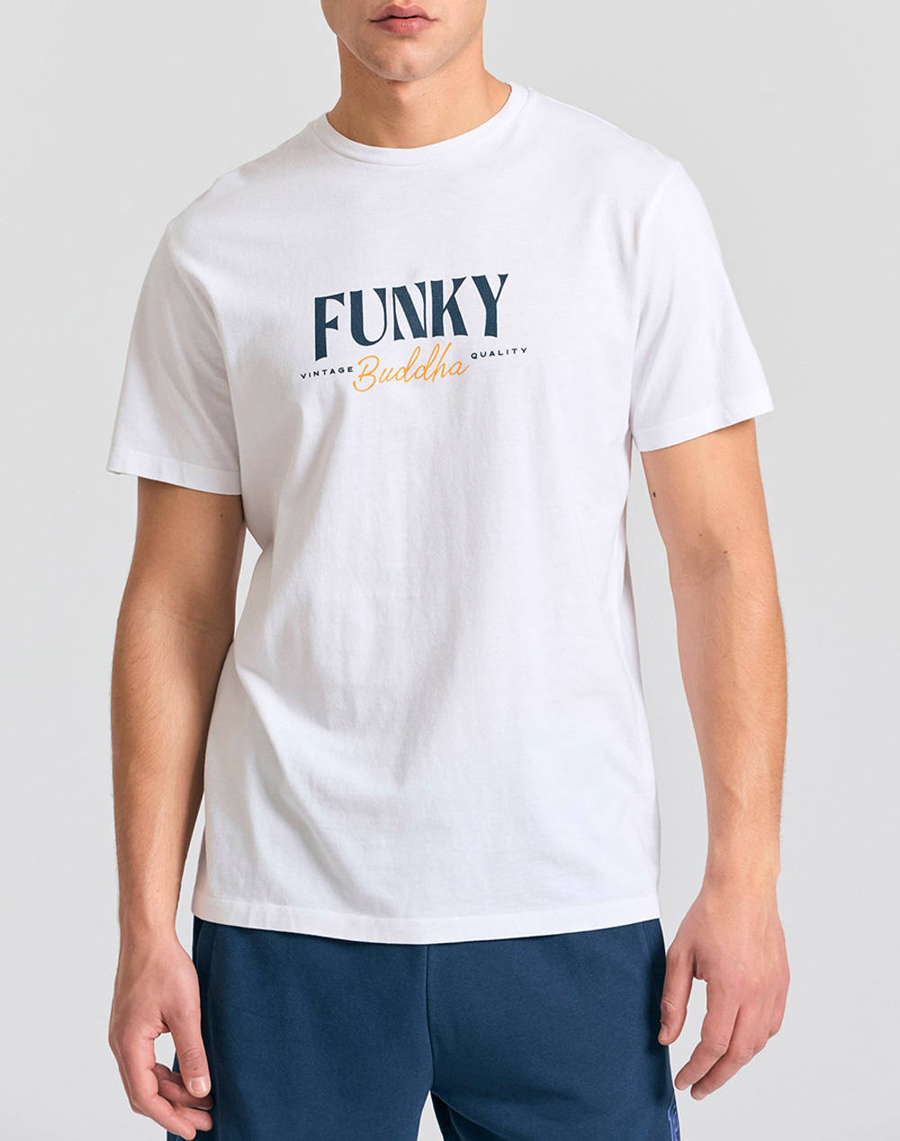 Funky Buddha Men''S Short Sleeve T Shirt With Print Men Clothes T Shirts & Sweatshirts T Shirts White Cotton Fbm011 084 04 White Male T-Shirts