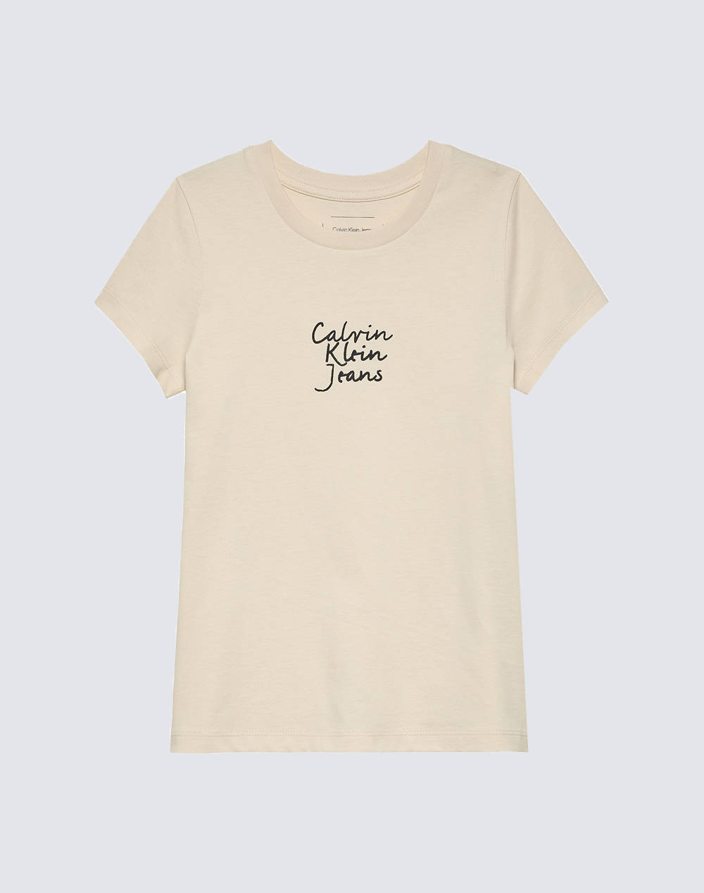 Calvin Klein Jeans Handwriting Logo Ss Slim T Shirt Kids Girl Clothes Shirts Biege Cotton Ig0Ig02805 8Y 16Y Cks Female Shirts Biege