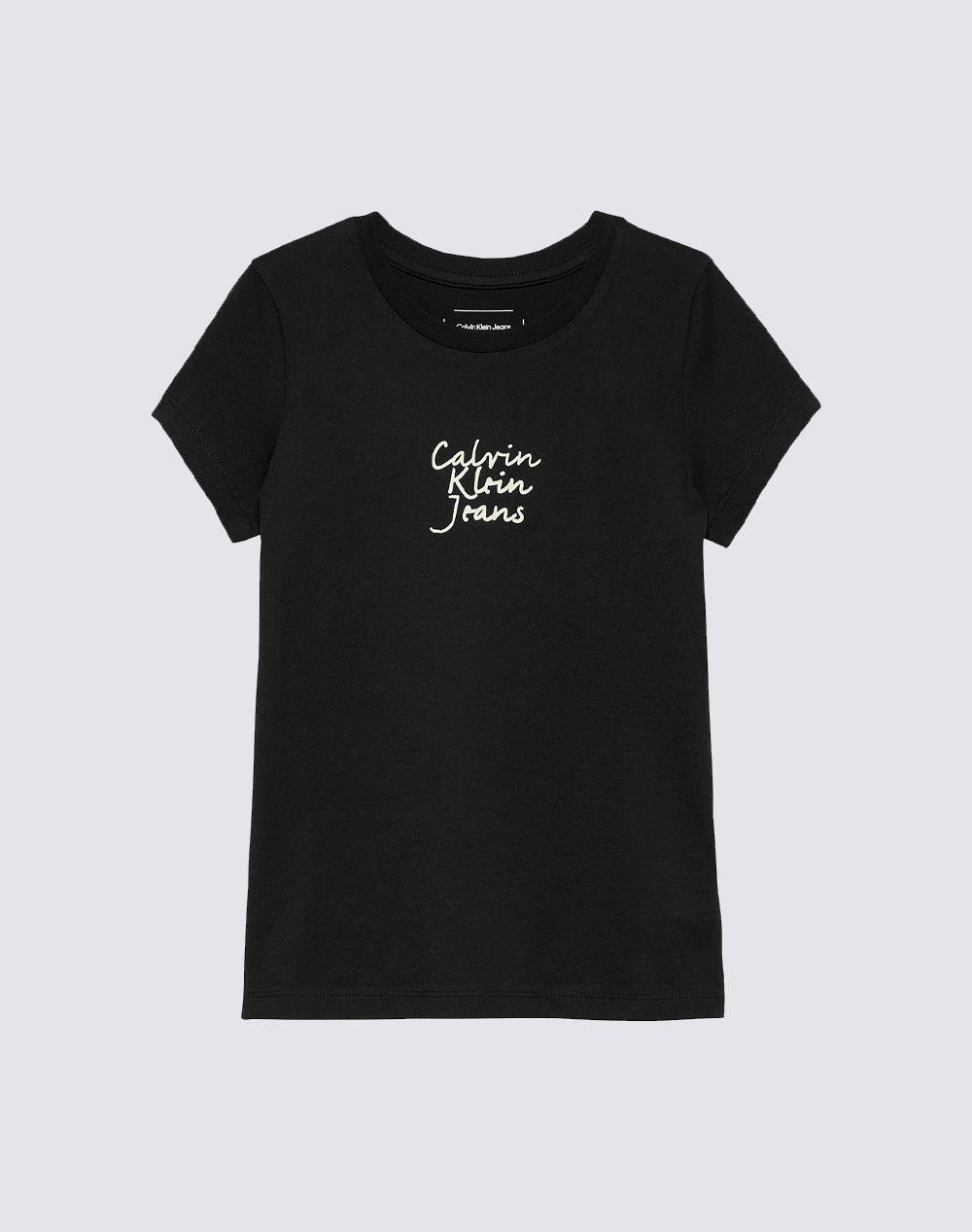 Calvin Klein Jeans Handwriting Logo Ss Slim T Shirt Kids Girl Clothes Shirts Black Cotton Ig0Ig02805 8Y 16Y Beh Female Shirts Black