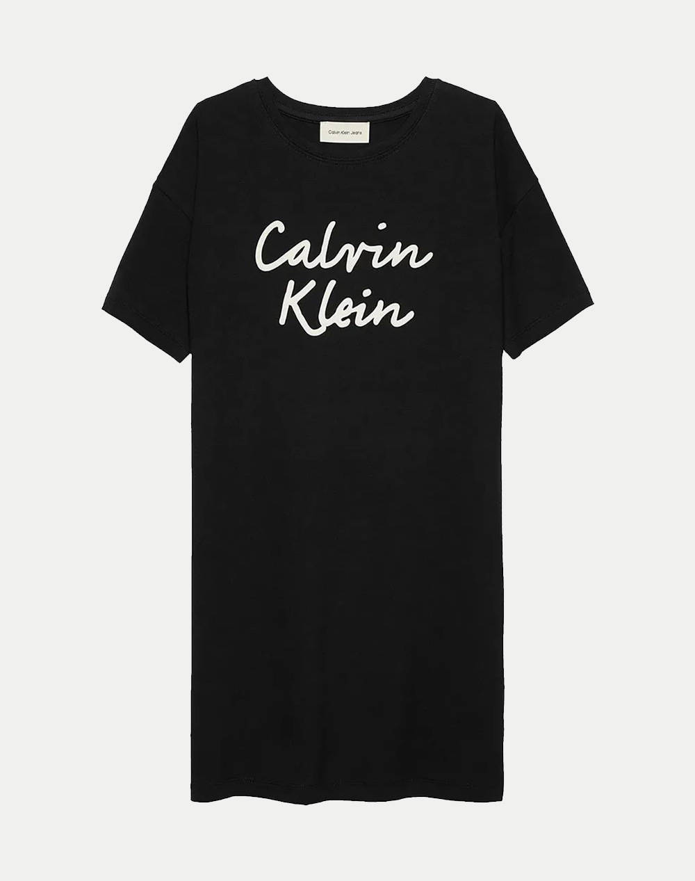 Calvin Klein Jeans Script Logo T Shirt Dress Kids Girl Clothes Dresses Black Cotton,Elastic Ig0Ig02912 8Y 16Y Beh Female Dresses Black