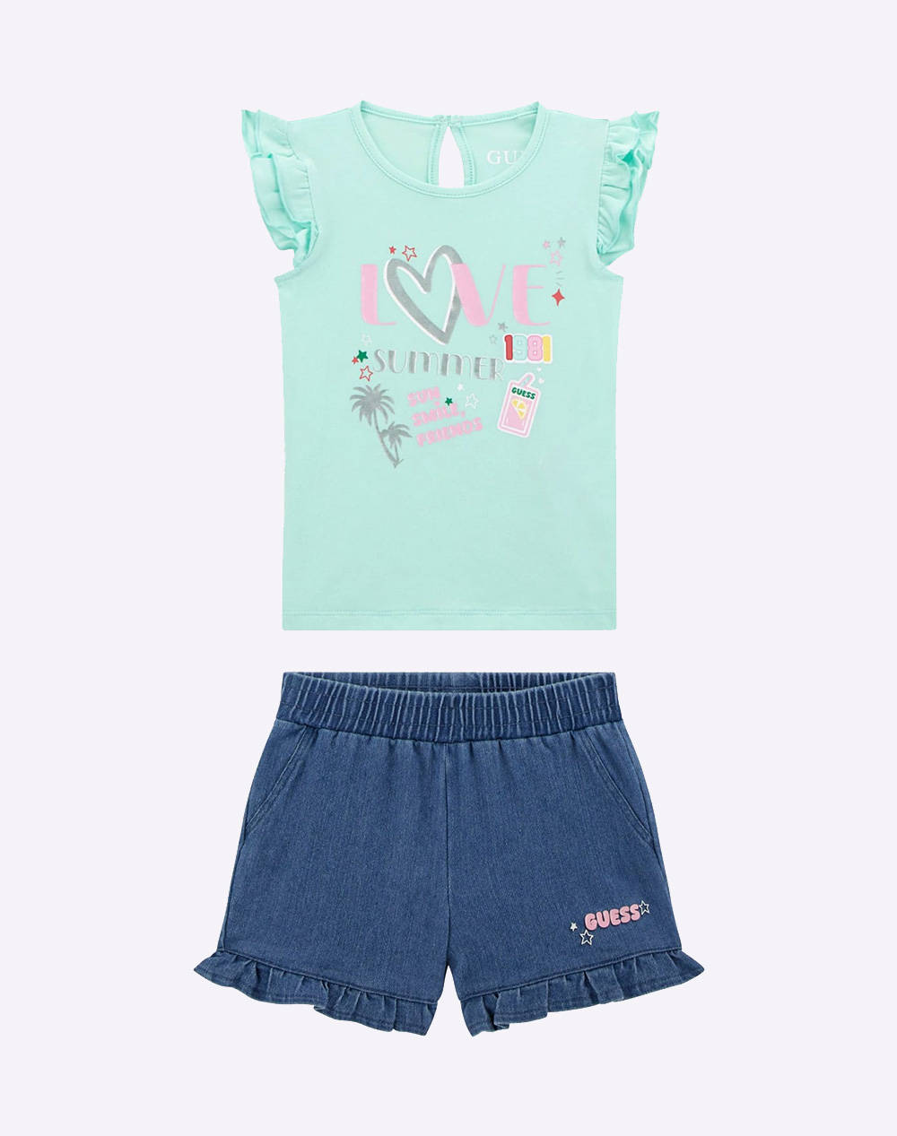 Guess Set Sst Shirt+Strden Mid Organic Co Str Jersey 160 Set Children Girl Kids Girl Clothes Sets Mintgreen Cotton,Elastic K5Gg04K6Yw4 G7Ek Female
